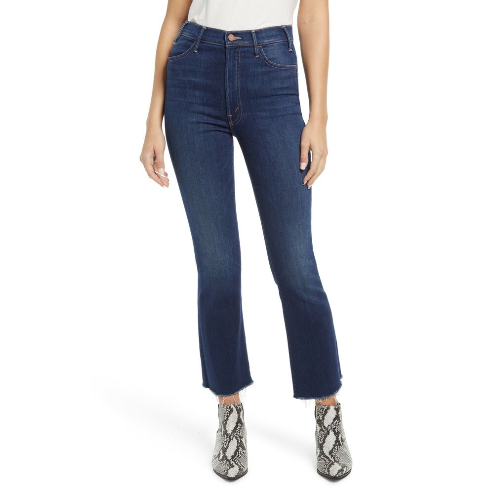 MOTHER Hustler Dark Blue High-Rise Cropped Jeans